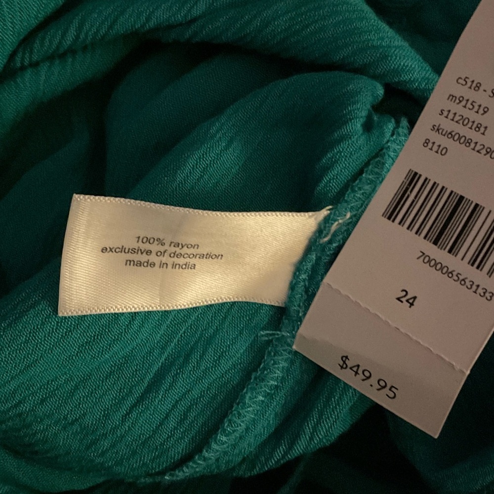 Lane Bryant Teal Blouse with White Embroidery P2P 32” Length 27”. SIZE 24 NWT - Picture 6 of 6